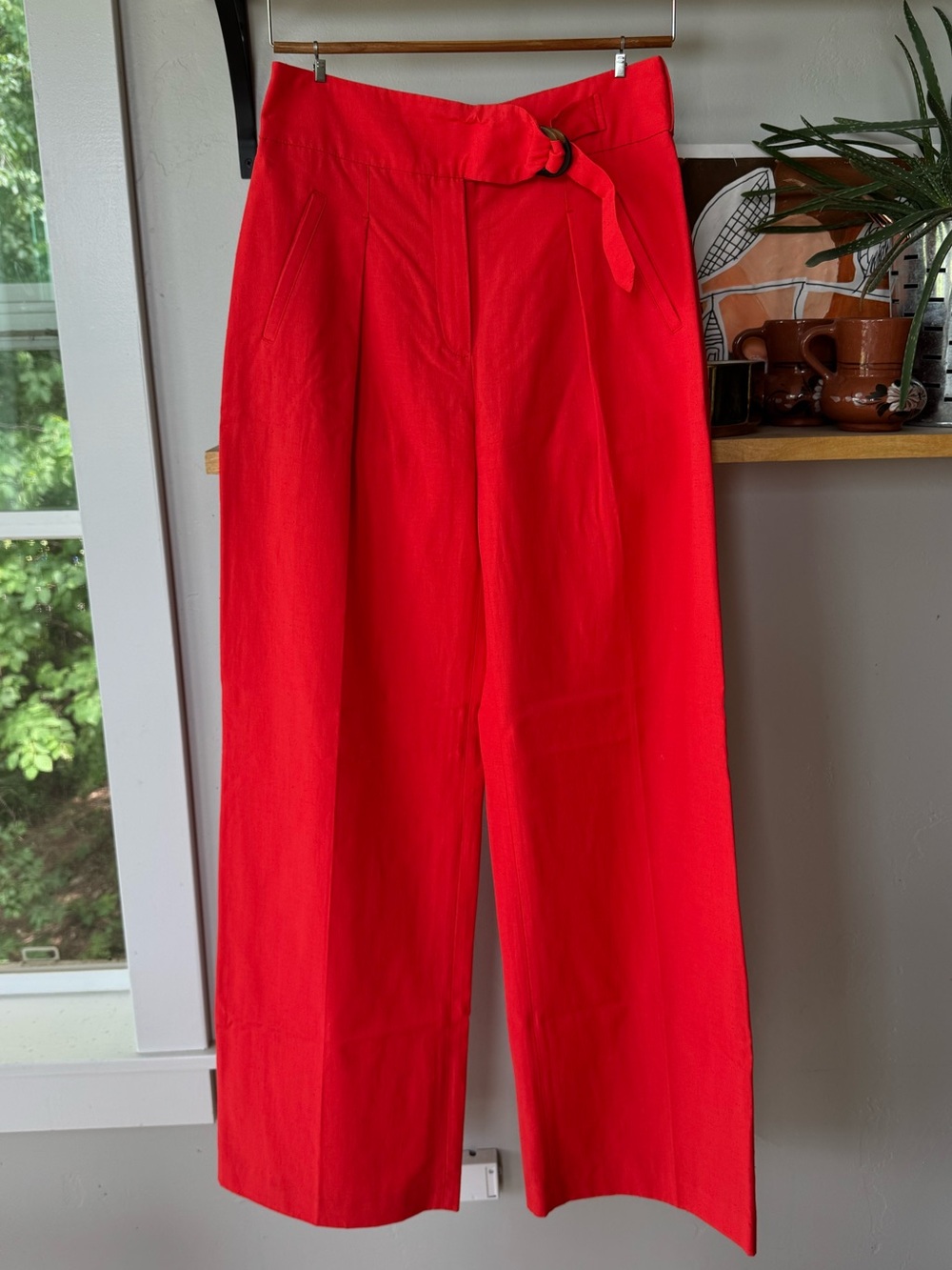 Sezane Coral Red Aldo Trouser Cotton Blend High Waist Dress Pants Size 38 or 6 - Picture 16 of 16